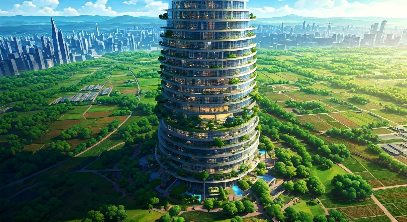 Art Deco Skyscraper with Open Shopping: 3D Anime Art