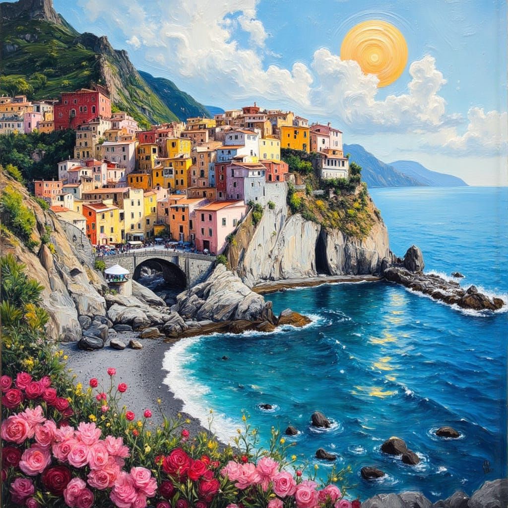 Vivid Amalfi Coast as Impasto Oil Painting