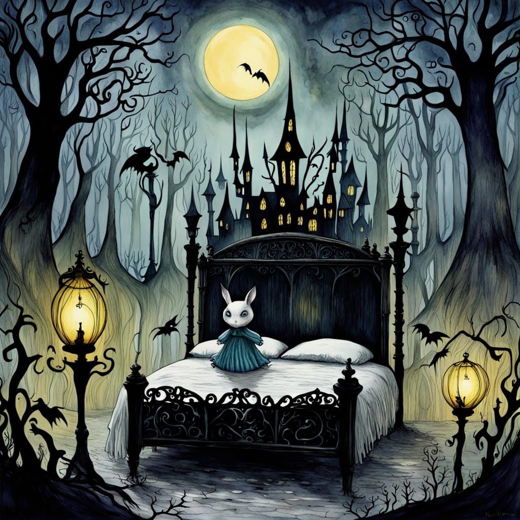 Whimsical Watercolor Fantasy: Girl Confronts the Boogeyman