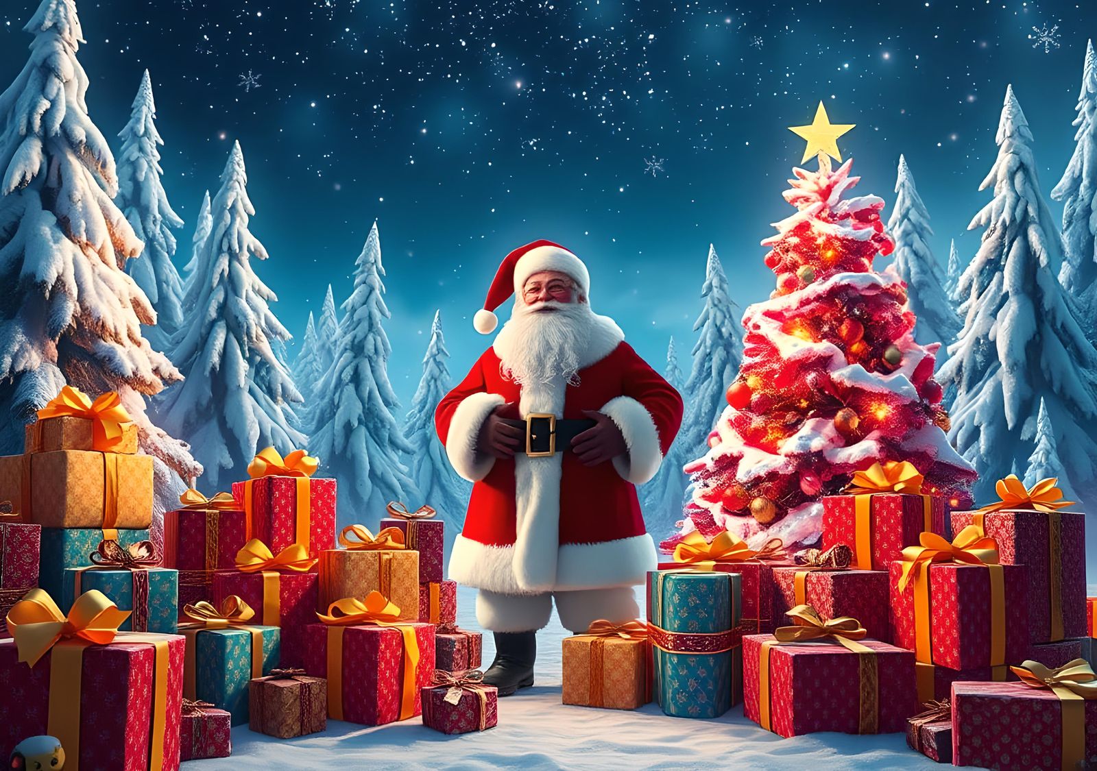 Festive Santa Claus with Gift Box in Detailed Digital Art