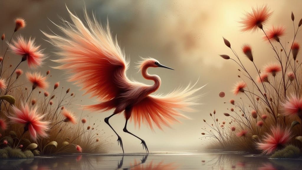 Elegant Reddish Egret in Wetland Scene, Audubon Style