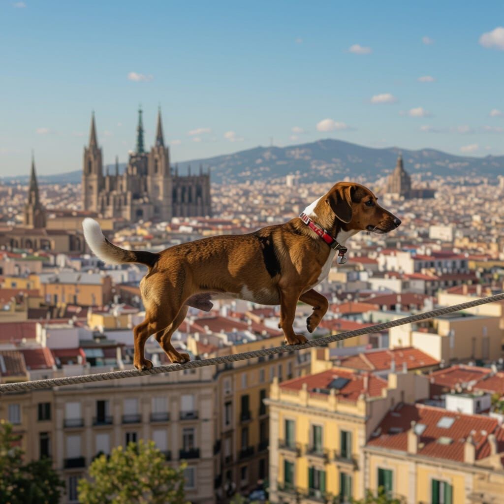Sausage Dog Walks Tightrope Over Barcelona