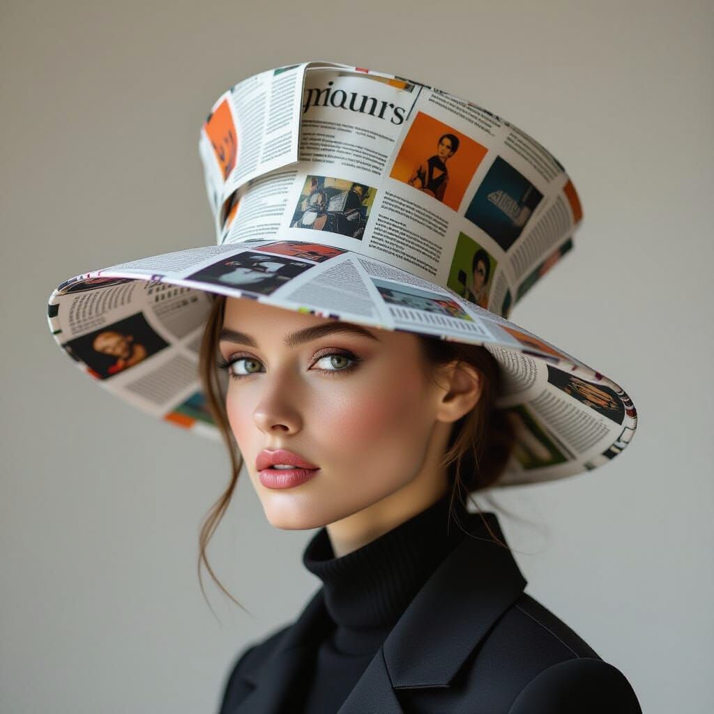 Avant-Garde Recycled Paper Hat on Fashion Model