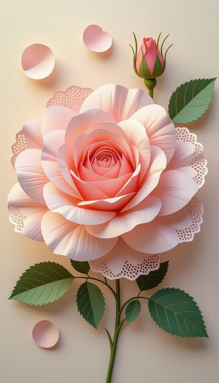 Pink Paper Rose with Intricate Details