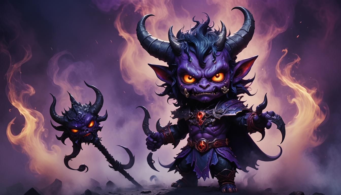 Fierce Chibi Demon in Hyperrealistic 3D Style