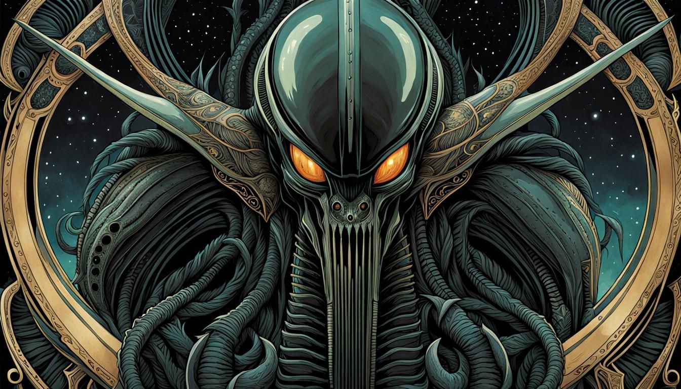 Xenomorph Tarot Cards in Surreal Horror Style