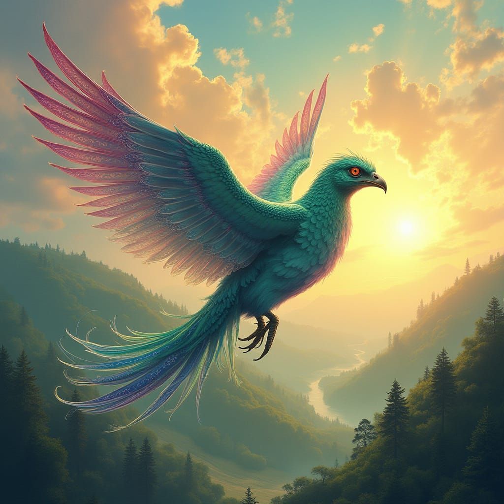 Majestic Griffin in Vibrant Art Nouveau Style Soars Through ...