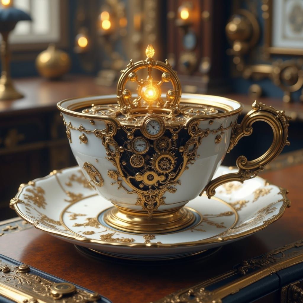 Steampunk Teacup with Gears and Clockwork