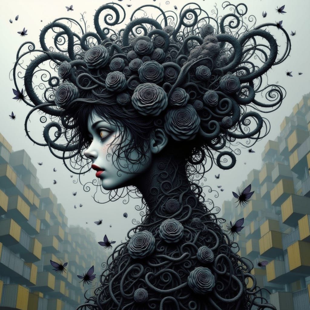 Dark Fantasy Rose Goddess with Fractal Intricacies