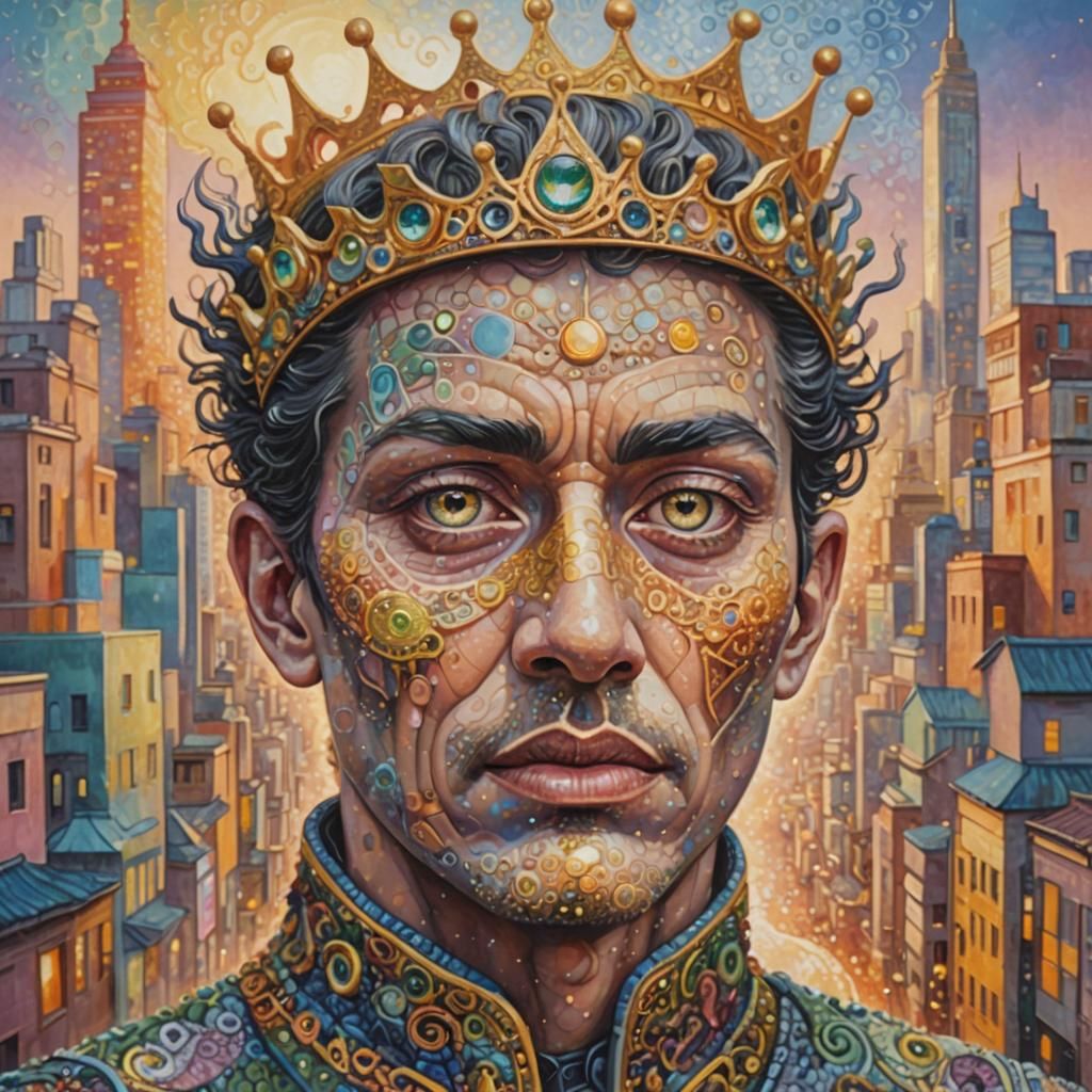 Dystopian King in Surrealist Dreamscape, Detailed Digital Ar...