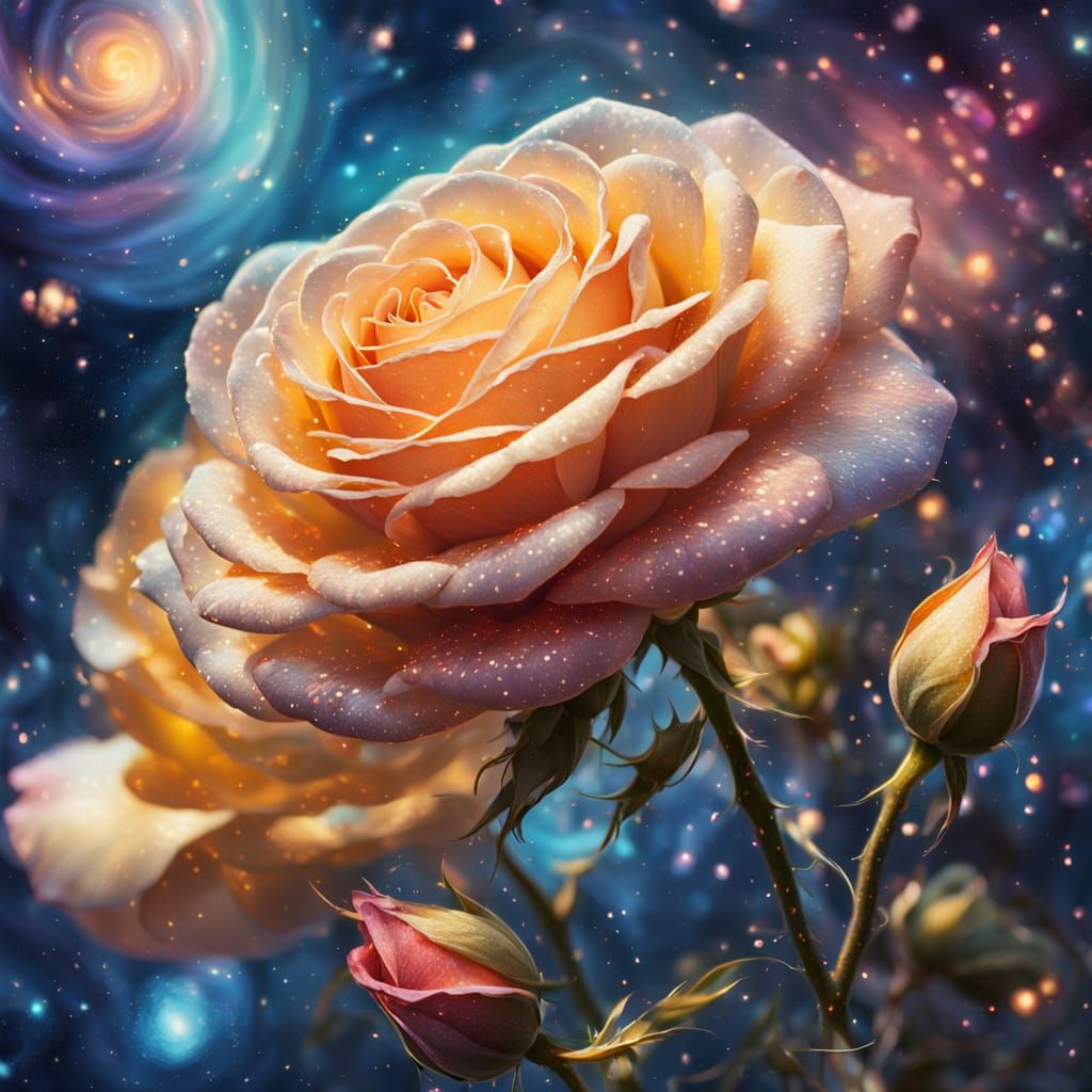 Cosmic Roses in Space: A Macro Oil Painting