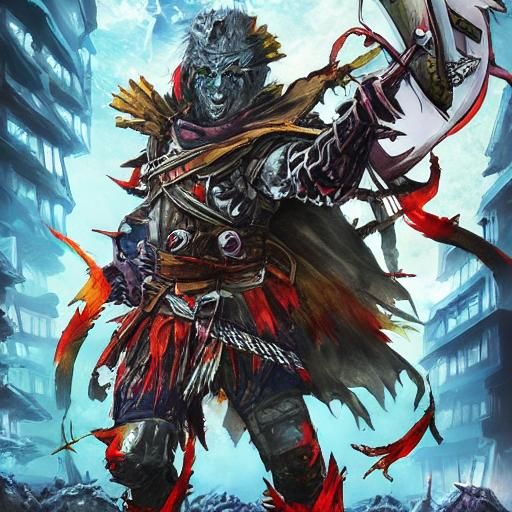 Anime-Style Warrior Zombie Illustration