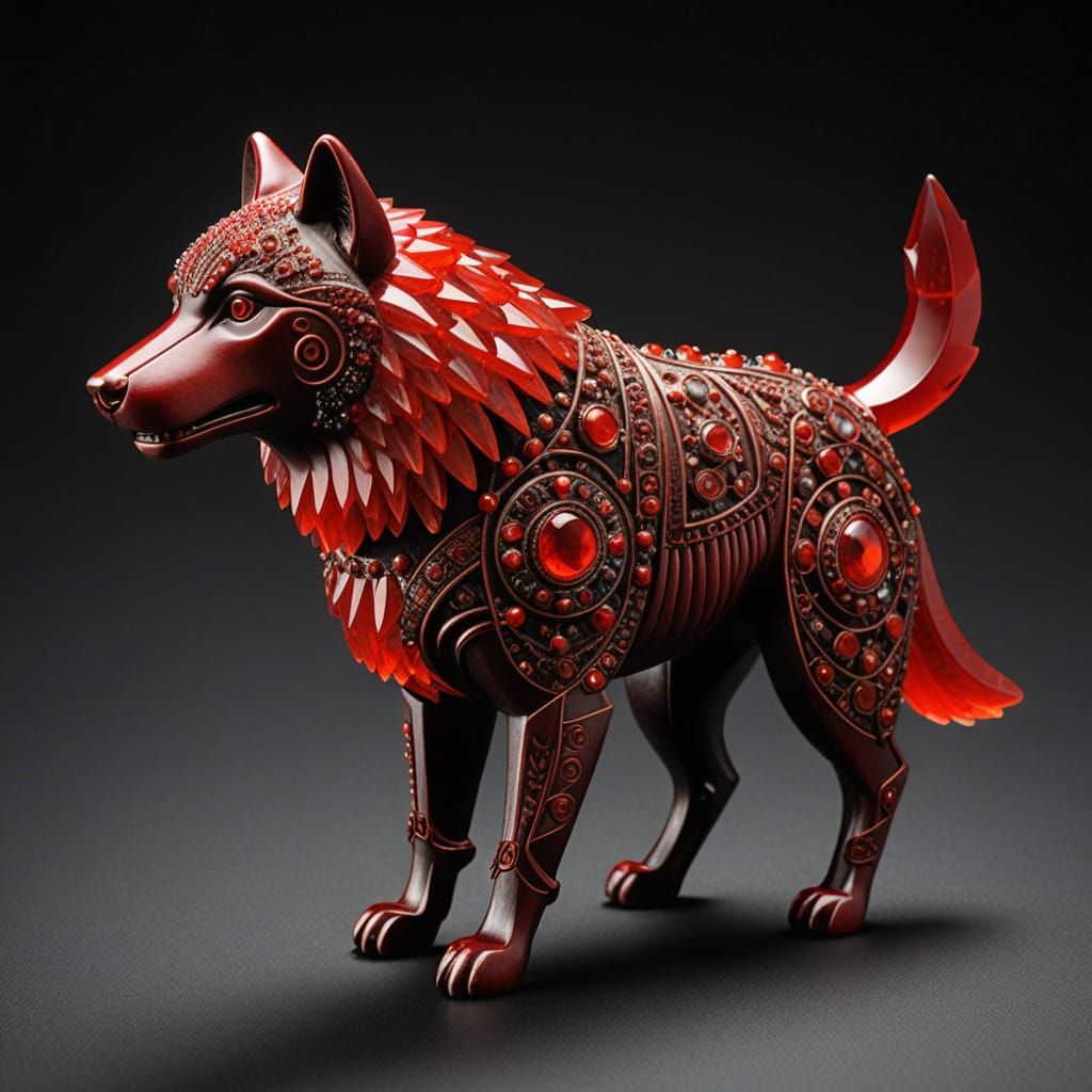 Inuit Wolf Talisman Crafted from Red Villiaumite