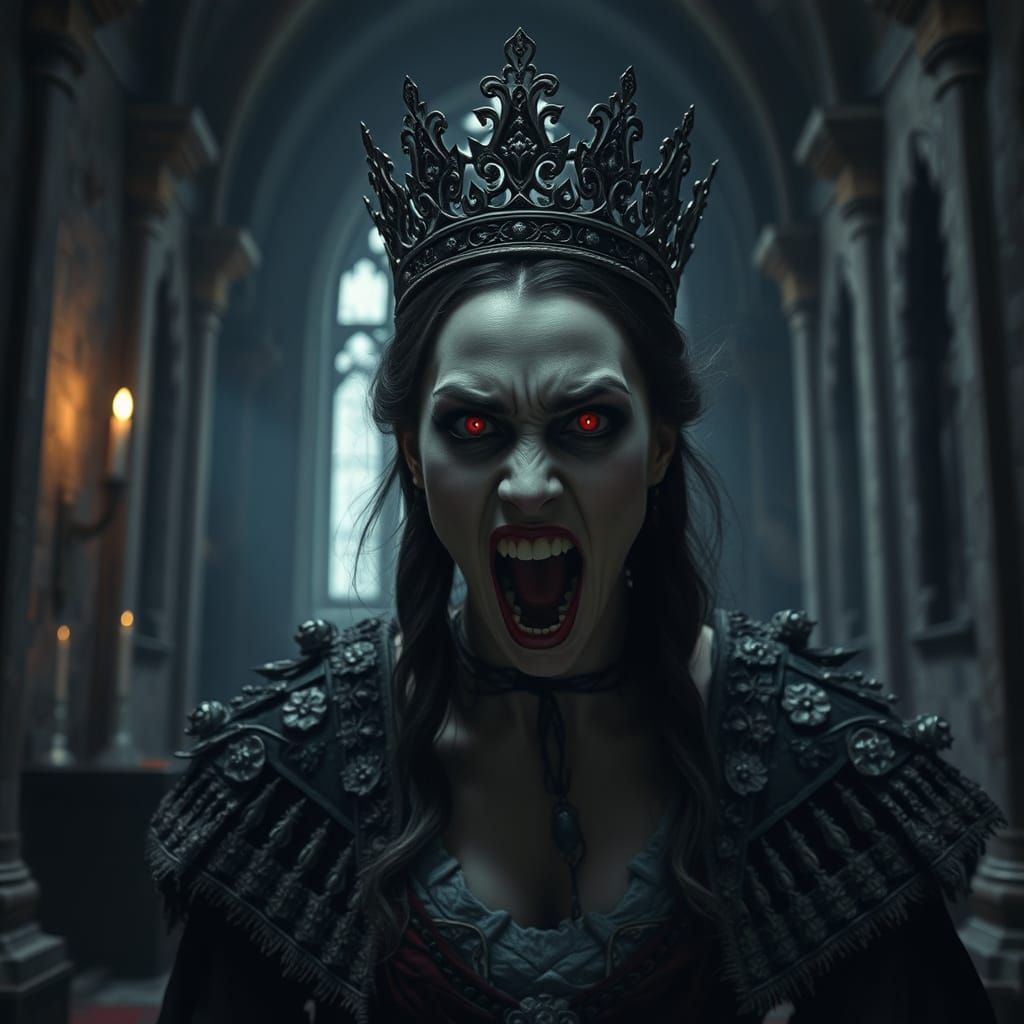Ethereal Vampire Queen Reigns in Haunted Cathedral