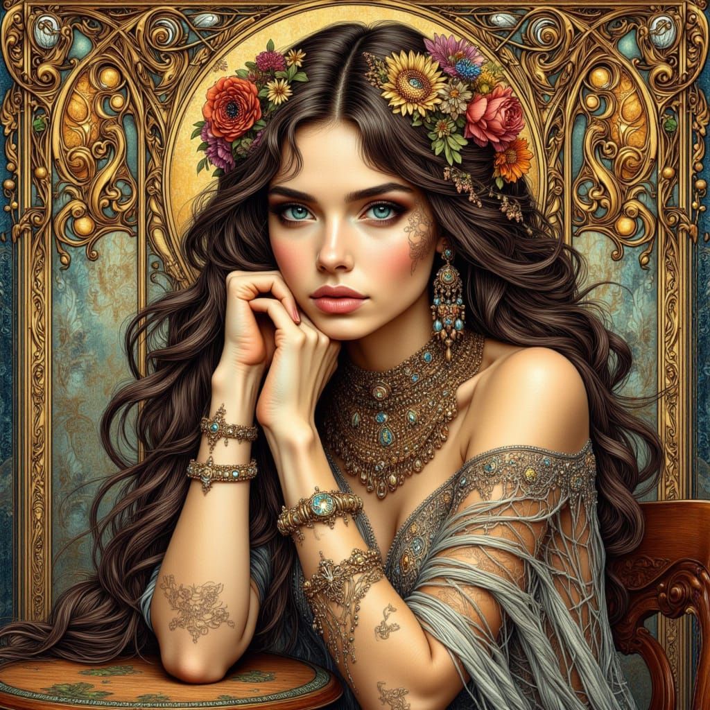 Art Nouveau Woman in Byzantine Setting