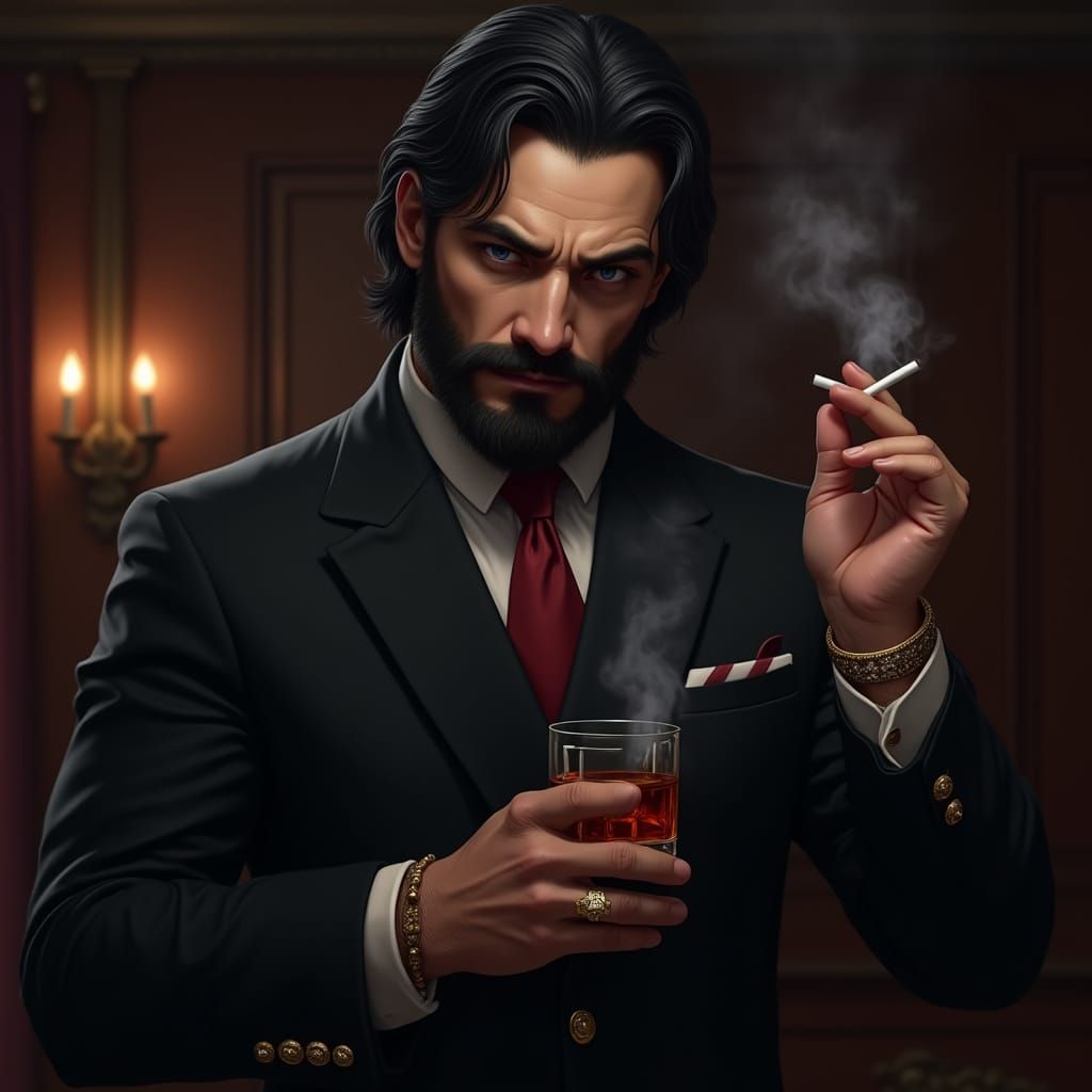 Charismatic Mafia Boss in Chiaroscuro Style