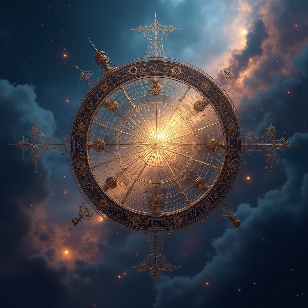 Celestial Stardust Astrolabe Amidst Swirling Nebula