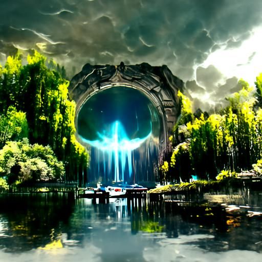 Superluminal Portal Over Lake: Matte Painting