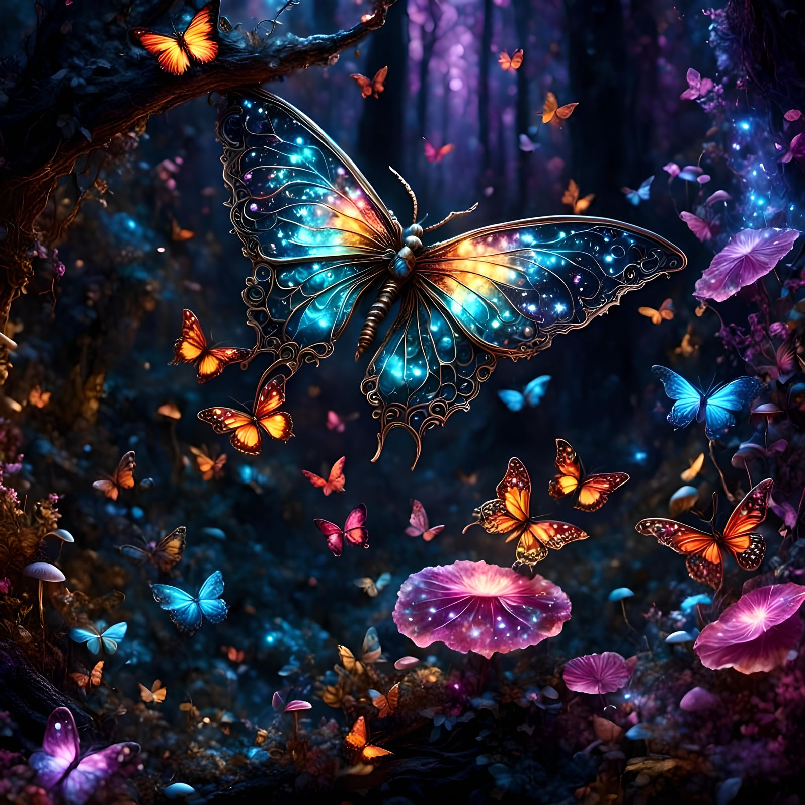 Enchanted Forest with Luna Moth in Hyperreal Style