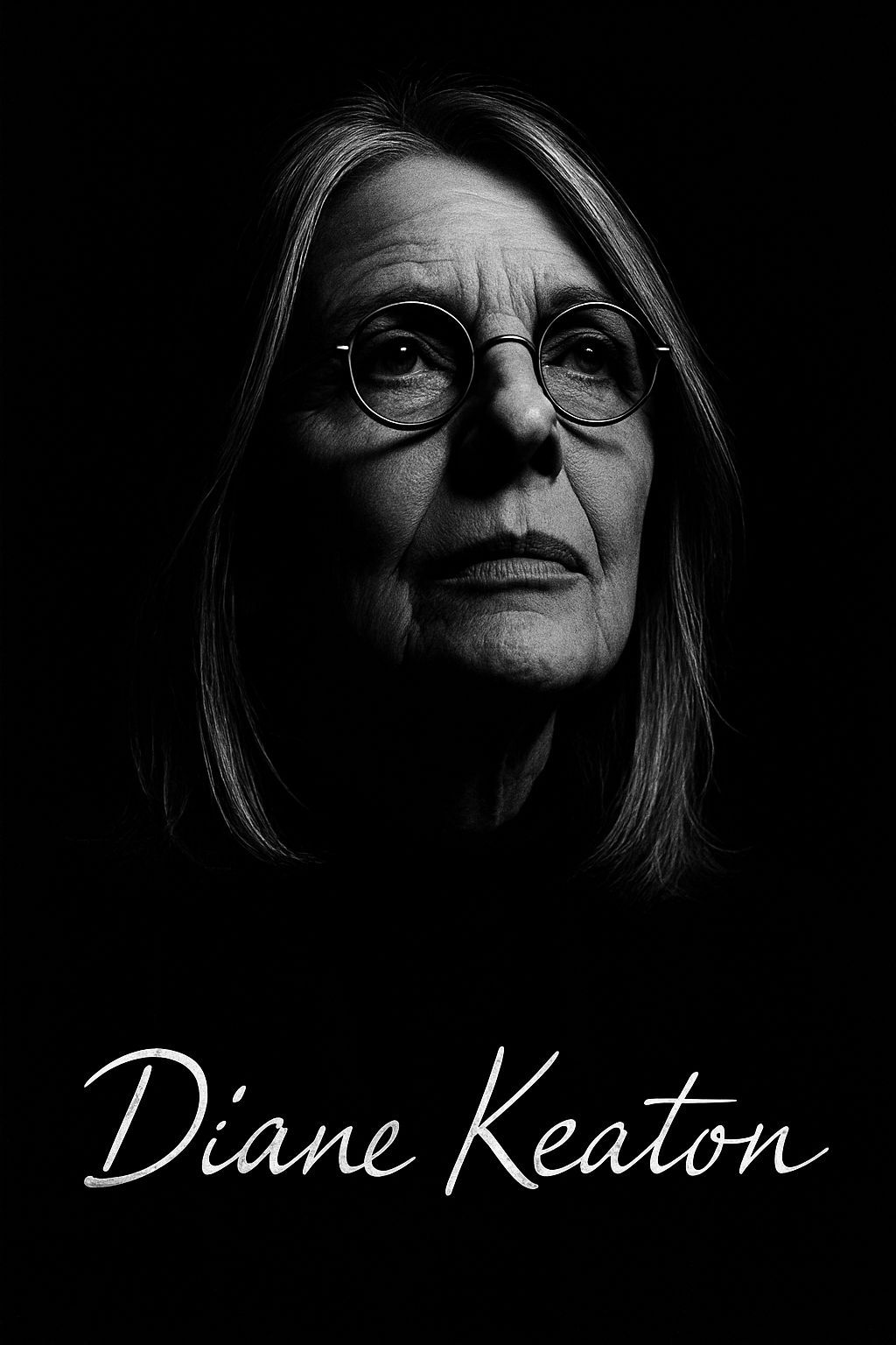 Black and White Portrait of Diane Keaton in Cinematic Style