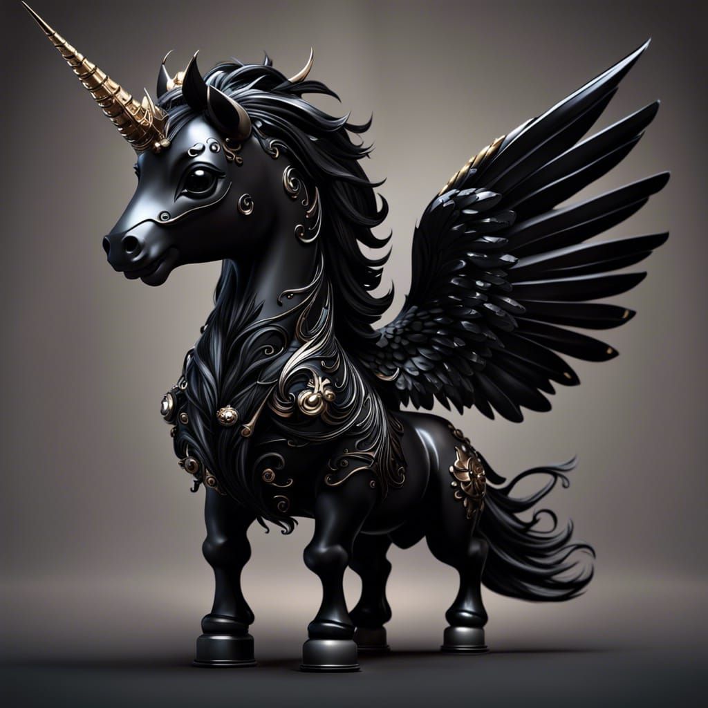 Adorable Winged Black Unicorn: Hyperrealistic Fantasy Art