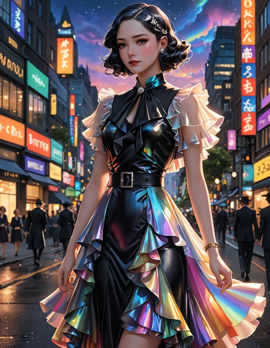 Rainbow 1930s Suit in London, 3D Anime Art