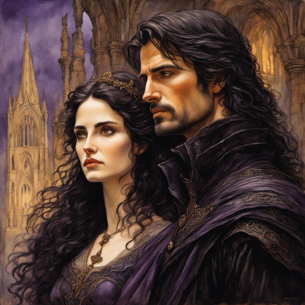 Gothic Couple in a Pre-Raphaelite Oil Painting