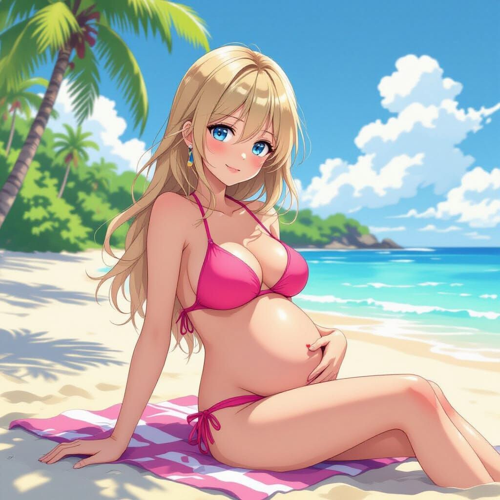 Anime Woman Lounging on Tropical Beach