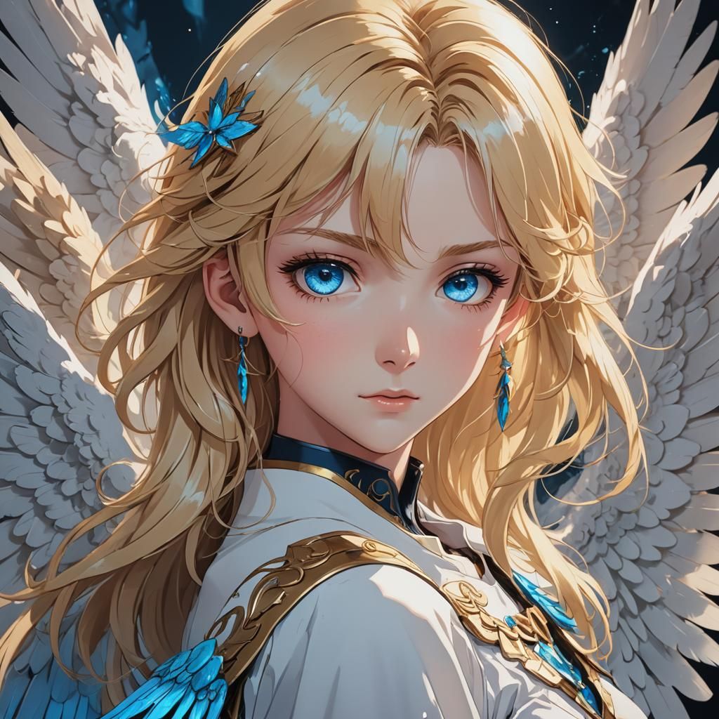 Blond Angel with Blue Eyes in Anime Style