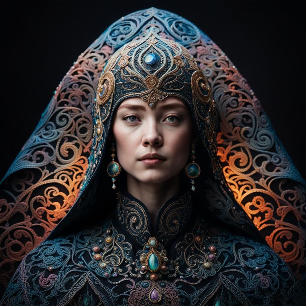 Ornate Lace Woman Portrait in Magical Realism