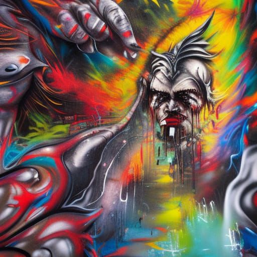 Dante's Inferno as Colorful Graffiti Street Art