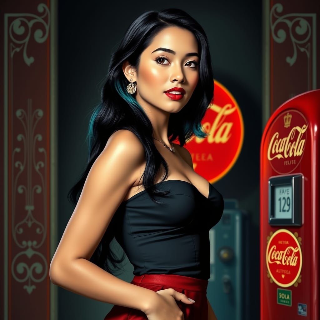 1940s Pin-Up Model in Baroque Advertising Style