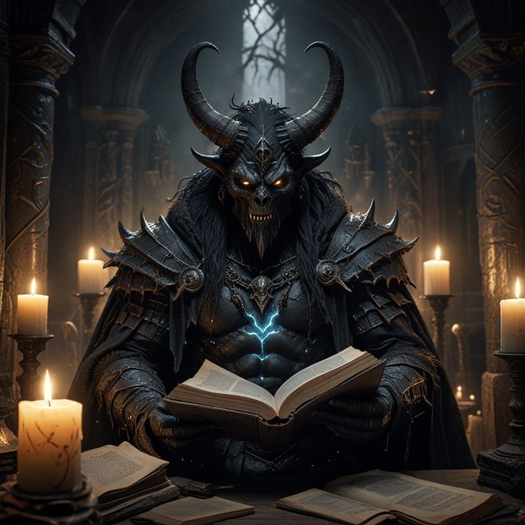 A Dark Fantasy Demon in a Mysterious Chamber