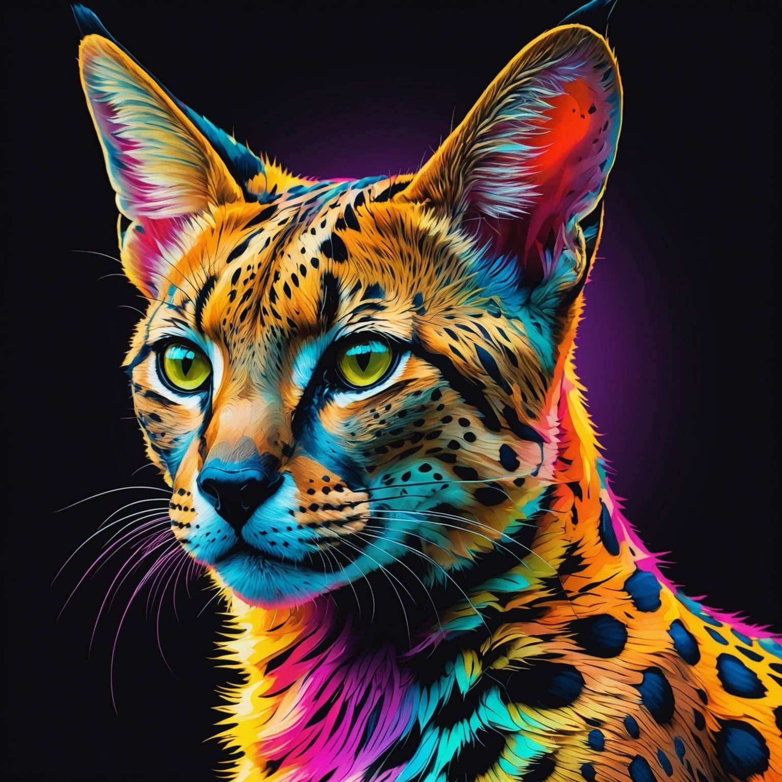 Serval Cat in Neon-Infused Digitalism Style