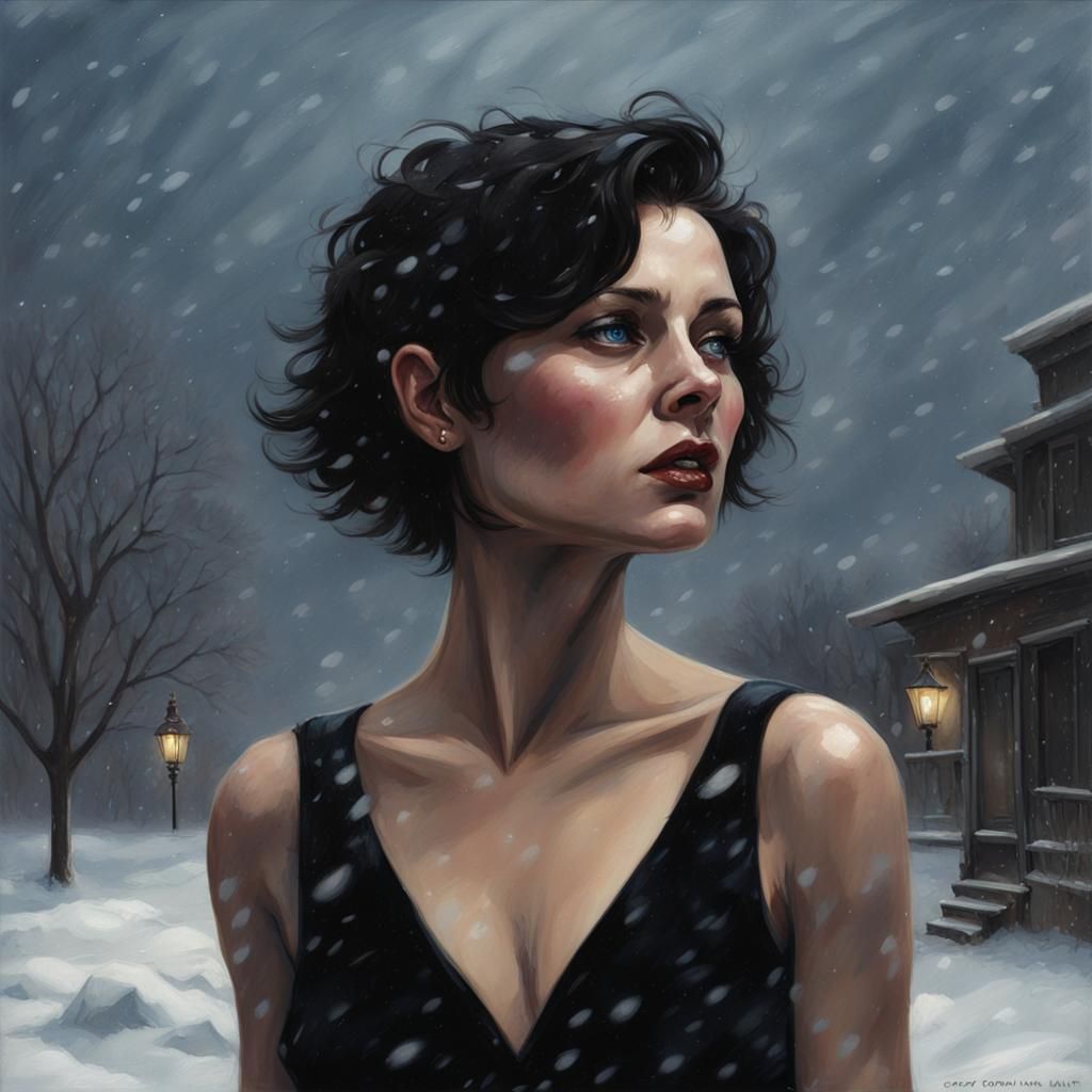 Woman in Snowstorm: Dramatic Lighting