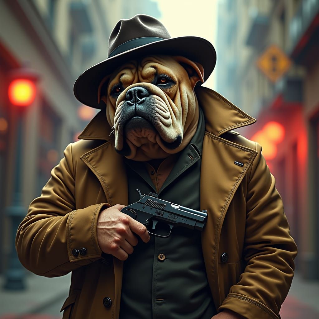 Bulldog Detective in Film Noir Style