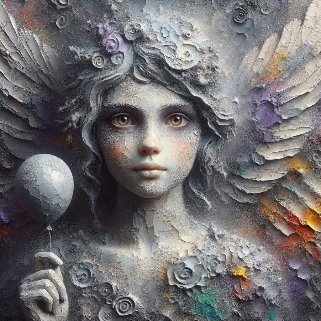 Ash Woman with Balloon, Impasto Oil Painting