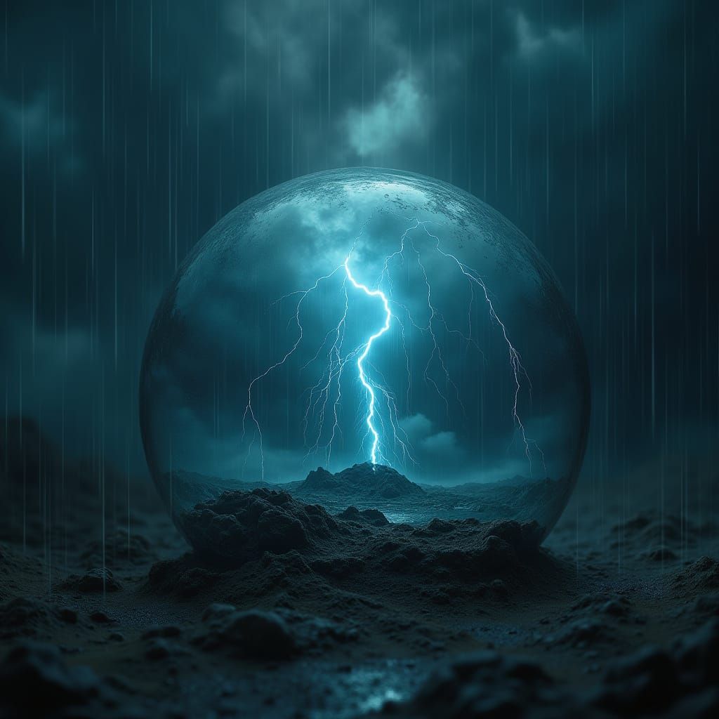 Storm in Glass Sphere: Ethereal Ominous Landscape