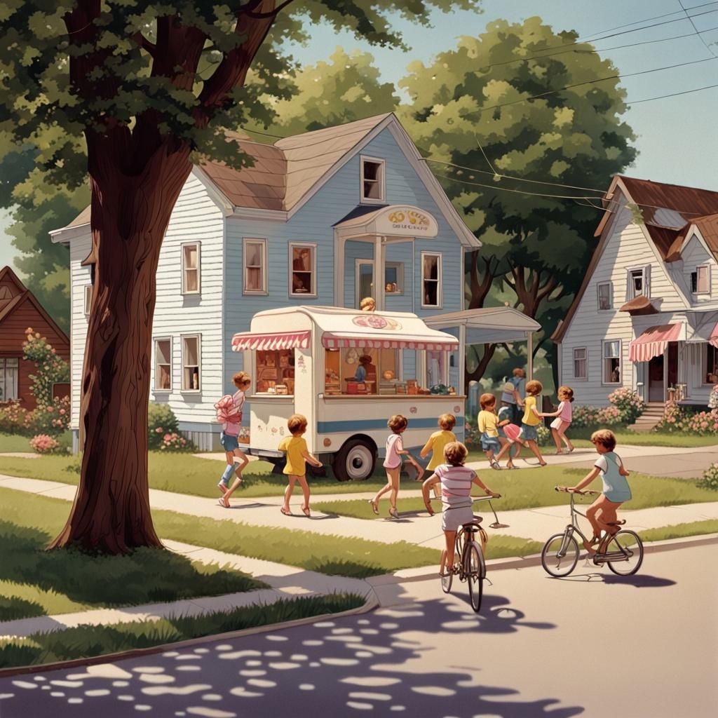 Nostalgic 1980s Summer Afternoon in a Small Town
