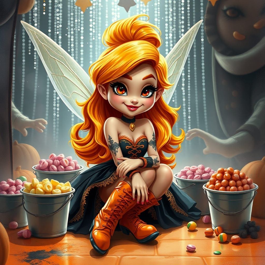 Gothic Tinkerbell Caricature in Fantasy Concept Art Style