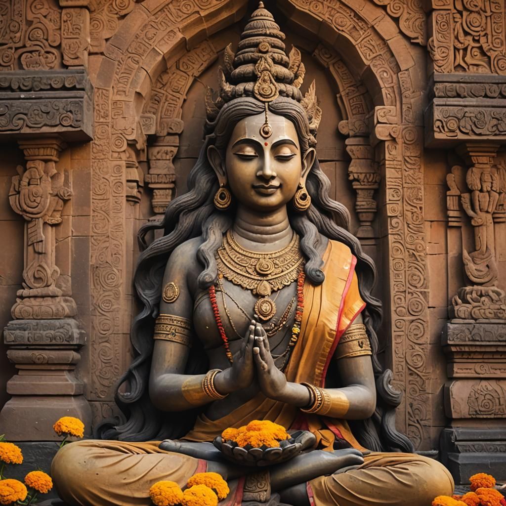 Hindu Temple Art: Shiva and Woman Meditating
