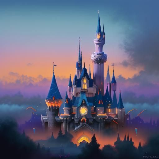 Abstract Disneyland Skyline in Ethereal Fantasy Style