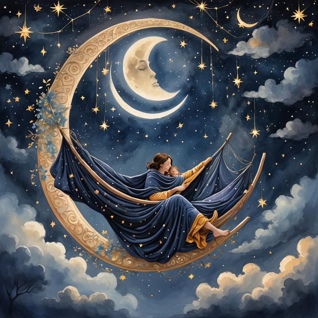 Celestial Lullaby: Child Sleeps Under Word Constellations