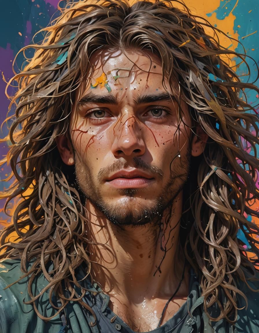 Hyperrealistic Portrait: Young Man with Tangled Hair