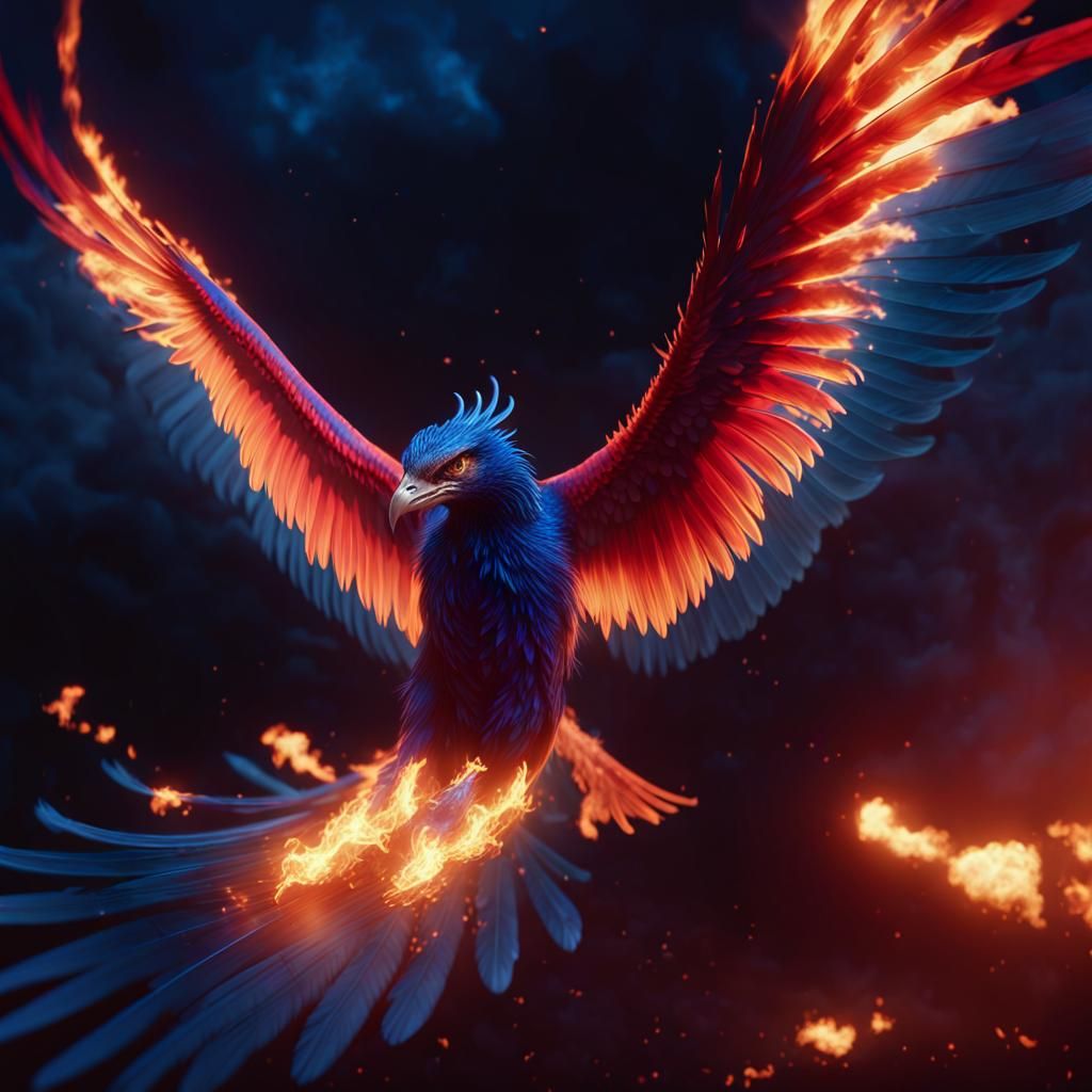Glowing Phoenix Soaring in a Night Sky