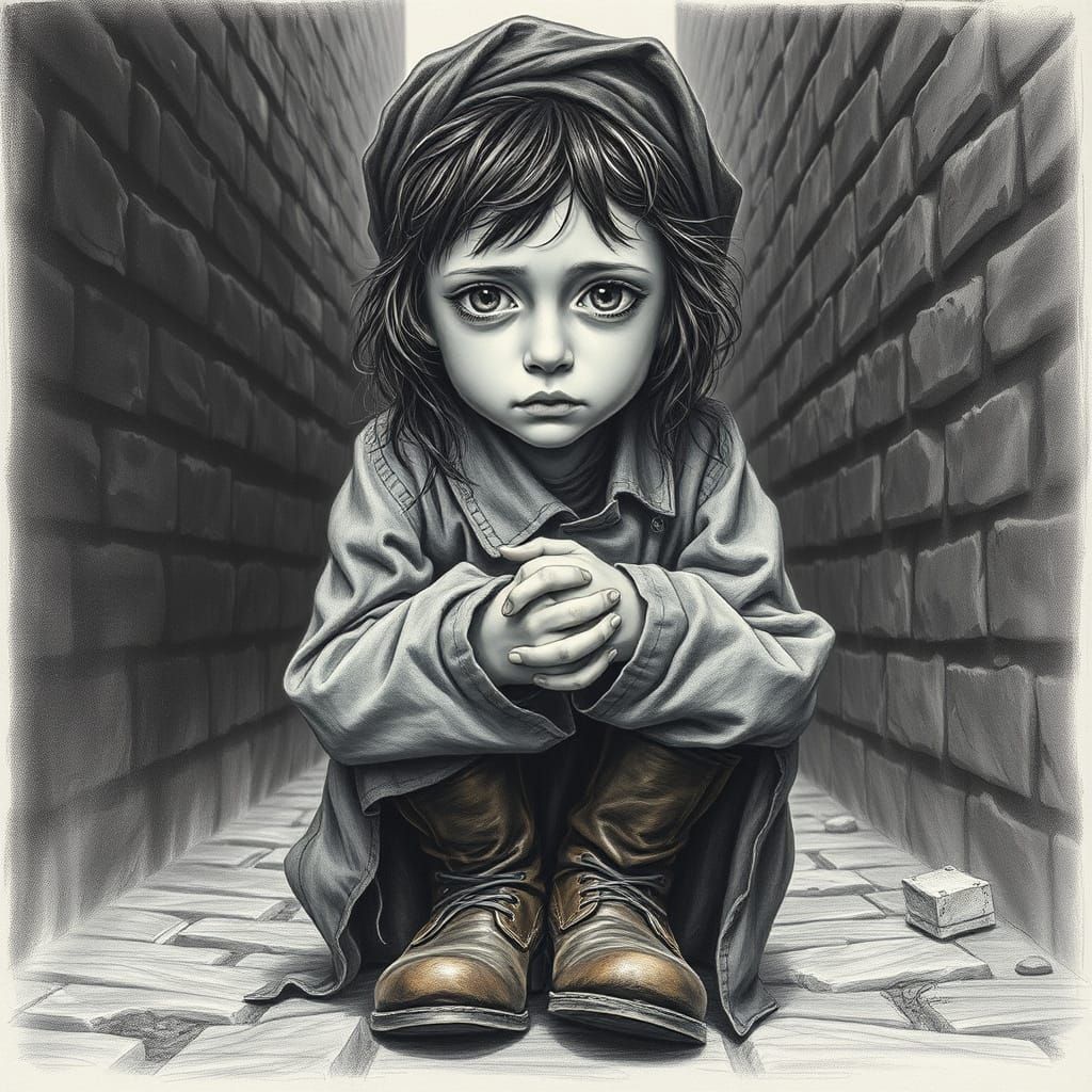 Melancholic Girl: Victorian Portrait in Hyperrealistic Penci...