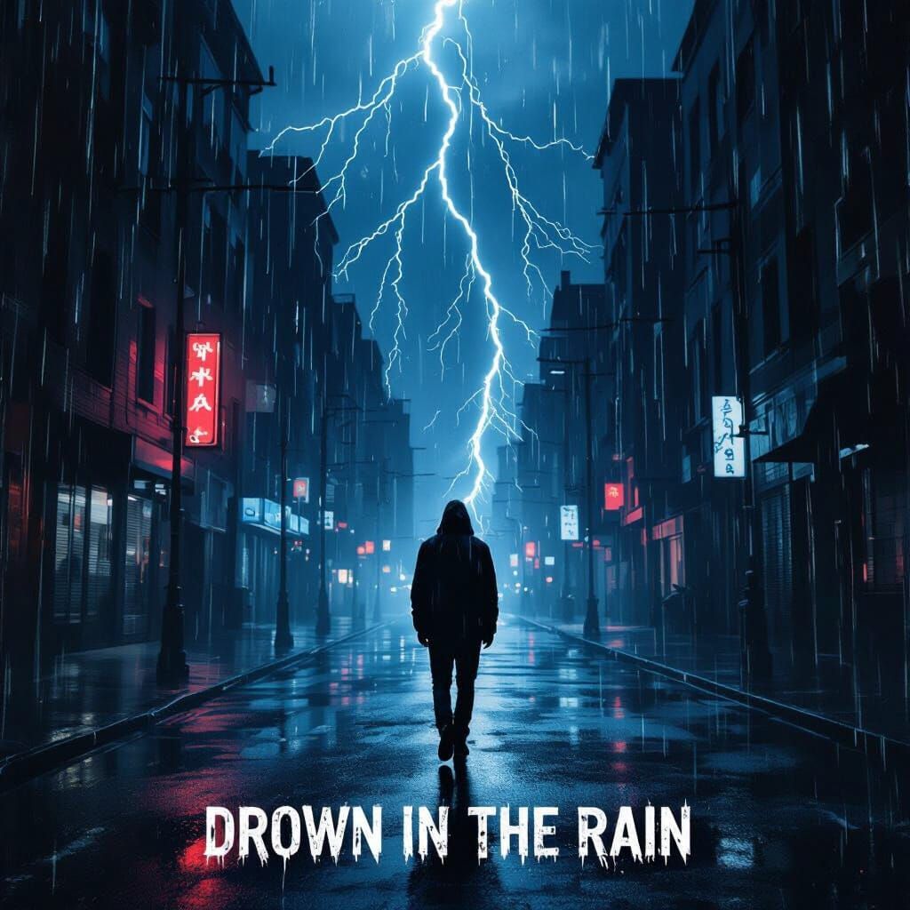 Emo Rap Album Cover: Figure in Heavy Rain