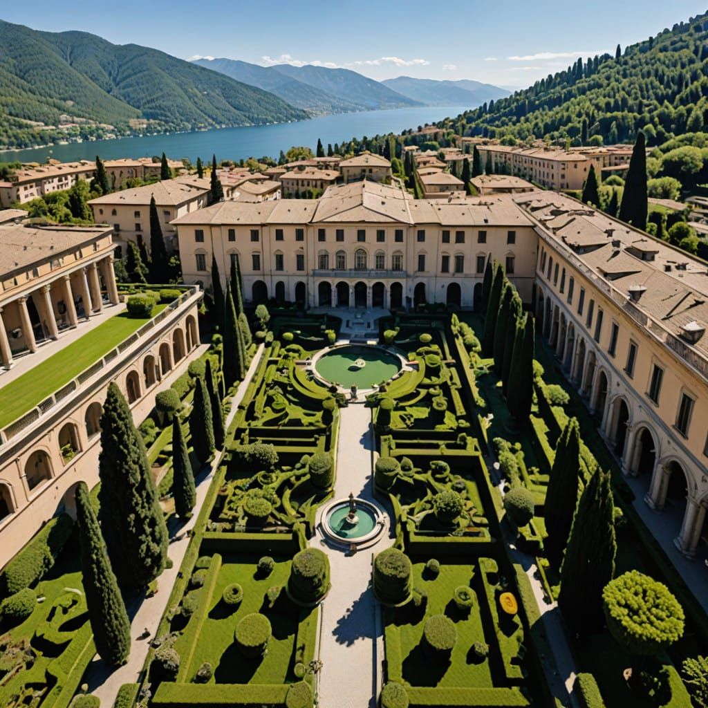 Italian Garden Vista in Vibrant Colors