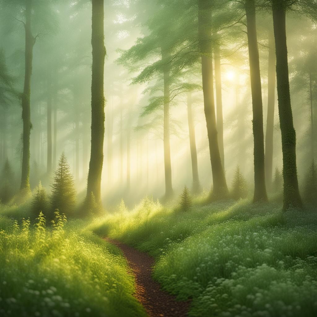 Hazy Forest Morning in Soft Light