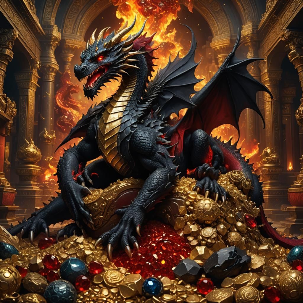 Majestic Dragon Hoarding Treasure in Fantasy Matte Painting